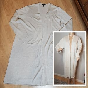 Eileen Fisher Silver Metallic Grey Organic Linen Long Line Cardigan 1X Pockets